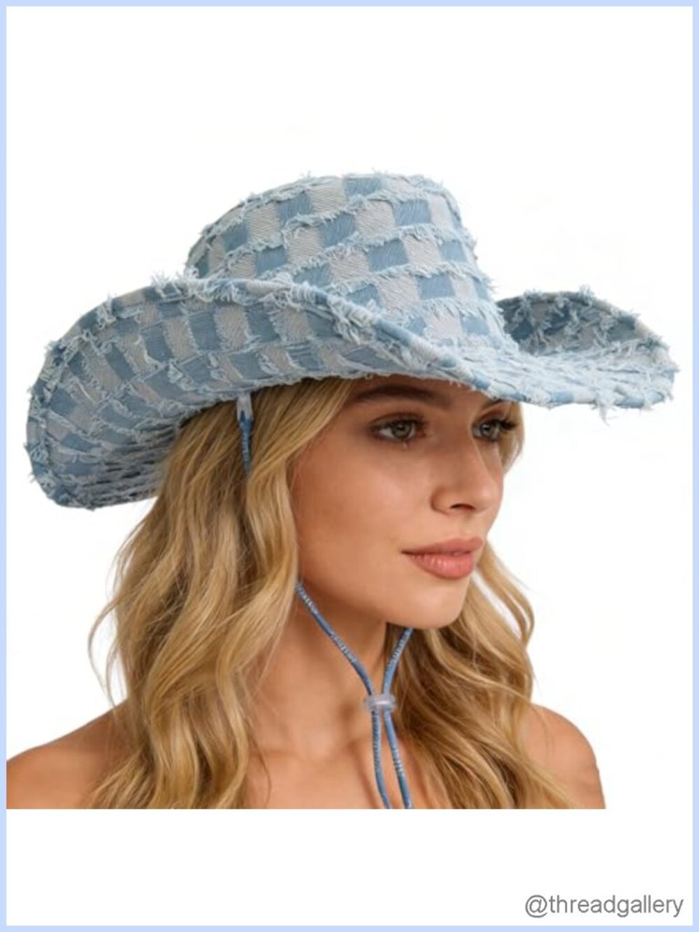 Denim Cowboy Cowgirl Hat Wide Brim Western Wind Lanyard Dress Up
